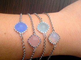 Dainty Pastel Colors Crystal Chain Bracelet / Minimalist Stacking Jewelry / Valentine's Day Gift