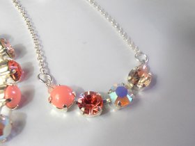 Pale Peach Multicolor Pearls Pendant, Silver Plated Chain Necklace, Birthday Gift,Tennis Cup chain