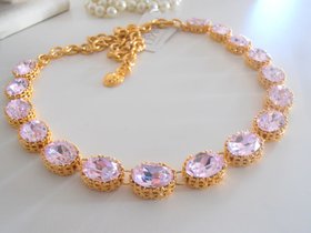 Lavender Purple Gold Choker Necklace with Oval Crystals 4120, Anna Wintour Georgian Riviere Collet, Art Deco Jewelry, Wife Birthday Gift