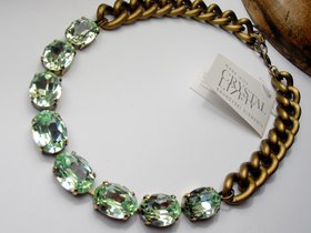 Chrysolite Green Chunky Chain Necklace Anna Wintour Antique Bronze Jewelry Women Crystal Choker Oval Tennis Collet Gift for her