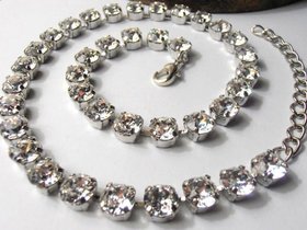 Clear Diamond Tennis Necklace, Crystal Choker, Wedding Jewelry, Cup chain Collet, Birthday Gift for her