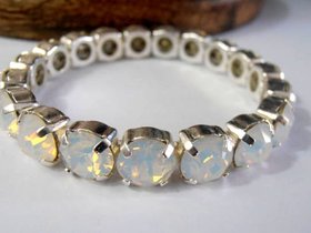 White Opal Crystal Stretch Bracelet 925 Sterling Silver Cuff Bracelet Sew on Jewelry Birthday gift