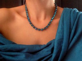 Teal Blue Crystal Graduate Tennis Necklace in Copper, Indicolite Cup chain Choker, Antique Jewelry for Girls, Mom Gifts