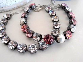 Multicolors Rose Bracelets / Tennis Crystal Bracelet /  Cupchain / Vintage Shabby Chic style / Gift for her