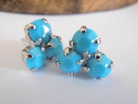 Turquoise Blue Platinum Post Earrings / Flower Crystal Studs / Birthday Gift