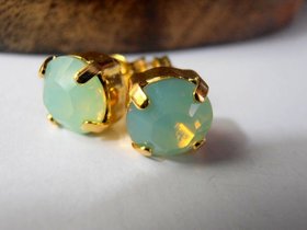 Chrysolite Opal Crystal Gold Studs, Green Post Pierced Earrings, Minimalist Jewelry for Girls, Graduation Party Gift