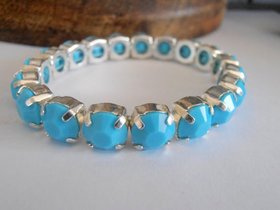 Turquoise Stretch Cuff Bracelet made with Crystal Chatons 8mm / Blue Silver Wrap Fashion Accessories