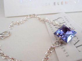 Tanzanite Blue Crystal Fancy Chain Bracelet 12mm / Bridesmaids Jewelry, Princess Square Cut, Wife Birthday gift