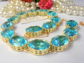 Light Turquoise Riviere Chunky Crystal Necklace, Oval Georgian Statement Collet, Contemporary Jewelry, Birthday Gift for her