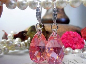 Light Rose Tear Drop Crystals in a 925 Sterling Silver setting Dangle Earrings, Bridal Earrings Hook Earrings