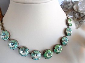 Chrysolite Green Rivoli Tennis Choker Necklace, Anna Wintour, Christmas gift, Bronze Jewelry