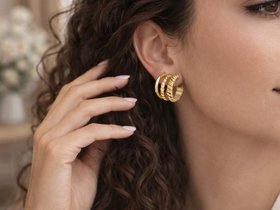 Stainless Steel Double Hoop Earrings in Gold | Modern Jewelry