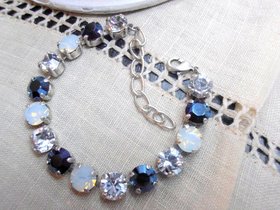 Blue Multicolors Tennis Cupchain Bracelet / Crystal Chatons SS39 / Antique silver / Shabby Chic