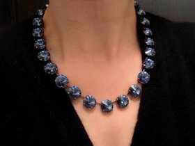 Denim Blue Tennis Necklace with Rivoli Crystals, Anna Wintour Choker 14mm, Women Antique Copper Jewelry, Birthday Gift