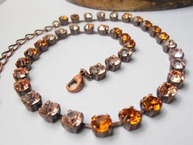 Colorful Autumn Brown Crystal Tennis Necklace, Cup chain Choker, Antique Copper Graduation Jewelry, Wife Christmas gift