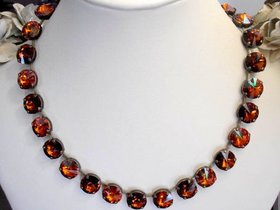 Smoked Topaz Brown Rivoli Necklace 1122, Antique Bronze Jewelry, Statement Collet, Crystal Choker 12mm, Christmas Women Gift