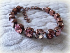 Rose Multicolor Crystal Tennis Copper Bracelet 8mm, Antique Cup chain Jewelry, Birthday Gift For Her