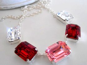 Rectangula Siam/Rose Choker Crystal Necklace, Georgian Collet, Bib Statement Jewelry, Christmas Gift