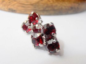 Siam Red crystal Studs, Flower 6mm setting, Platinum Post Earrings, costume jewelry