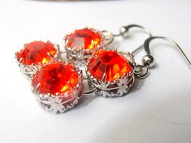 Hyacinth Orange Crystal Drop Earrings in Platinum Art Deco Earrings Jewelry for 16th Birthday Gift for Girls