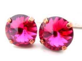 Fuchsia Copper Rivoli Earrings 12mm 1122 / Antique Jewelry / Crystal Pierced Studs / Birthday gift