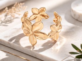 Stainless Steel Flower Cuff Ring Waterproof Jewelry