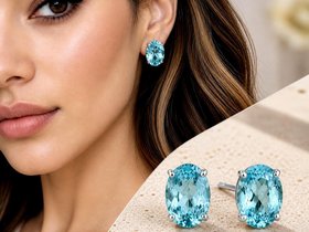 Aquamarine Crystal Earrings | Blue Oval Austrian Crystal Studs | Elegant Jewelry Gift