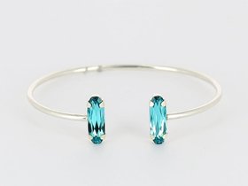 Indicolite Blue Sterling Silver Cuff / Layered Bracelet / Baguette Crystal Bangle 4161 / Women Bohemian Jewelry