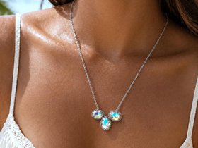 Iridescent Crystal Pendant Necklace, Women Jewelry 