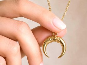 Half Moon Sterling Silver Pendant 24k Gold plated, Cresent Horn Pendant Necklace, Everyday jewelry