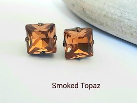 Smoked topaz crystal earrings, square swarovski studs