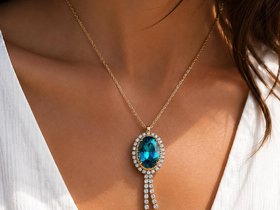 Women's handmade blue Swarovski® crystal necklace with gold-plated setting and delicate chain.
