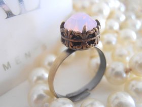 Rose Water Opal Bronze Filigree Adjustable Ring/ Antique Jewelry / Art Deco Rings / Solitaire Stackable Ring / Anniversary Gift