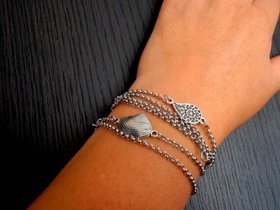 Evil Eye Bracelet / Layered Charm Bracelet / Delicate Bracelet / Double Chain /  Link /  Bohemian  Stainless Steel / Antique Silver Bracelet