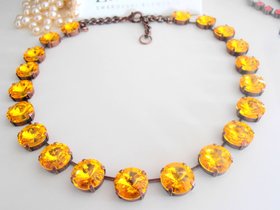 Sunflower Crystal Choker Necklace, Anna Wintour Rivoli Collet, Antique Copper Statement Jewelry, Christmas Gift, 14mm 1122