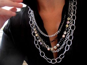 Multi strand Crystal Chain Layering Necklace in Silver, Long Tier Statement Necklace, Bohemian Jewelry, Girlfriend Birthday Gift