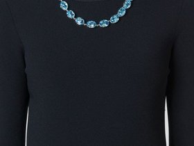 Aquamarine Collet Necklace, Anna Wintour Crystal Blue Choker, Statement Jewelry, Oval 14K Plated, Christmas gift for Women