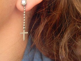 Long Chain Cross Goth Earrings