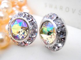 Luminous Green Halo Earrings, Crystal Studs, 14mm Wedding Studs, Bridal Post Earrings, Bridesmaid Studs