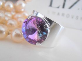 Light Vitrail Rivoli Adjustable Ring / Round Band Rings / Crystal 12mm /  Boho Jewelry / Birthday Women Gift