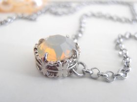 Opal Grey Crystal Chain Pendant Necklace