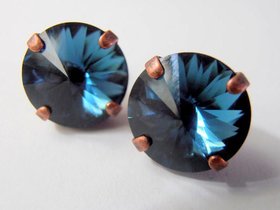 Montana Rivoli Earrings, Crystal Blued Studs, Antique Copper, Post Earrings, Costume Jewelry