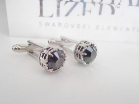 Black Crystal Wedding day Cufflinks for Men, Art deco Jewelry, Bridal Shirt Cuffs, Groom Suit and tie Cuffs with Hematite Crystals